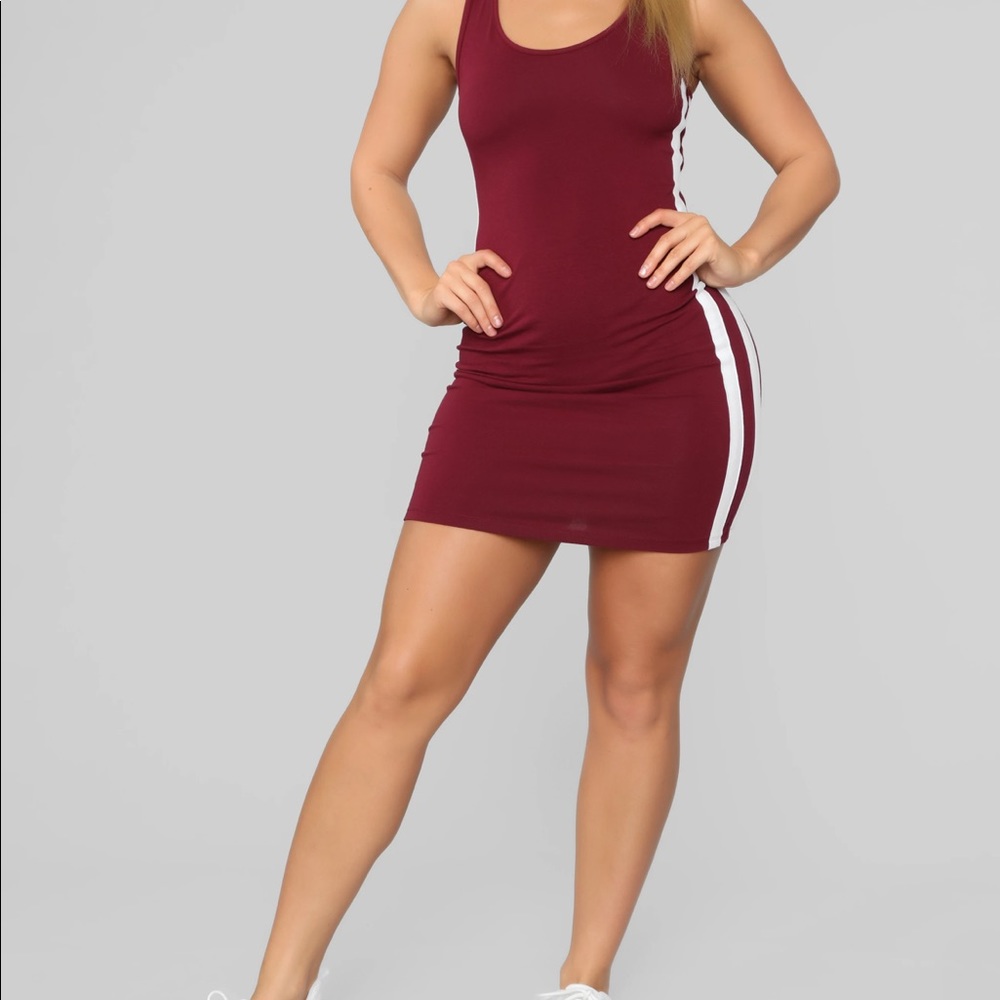 Burgundy dress with white stripe